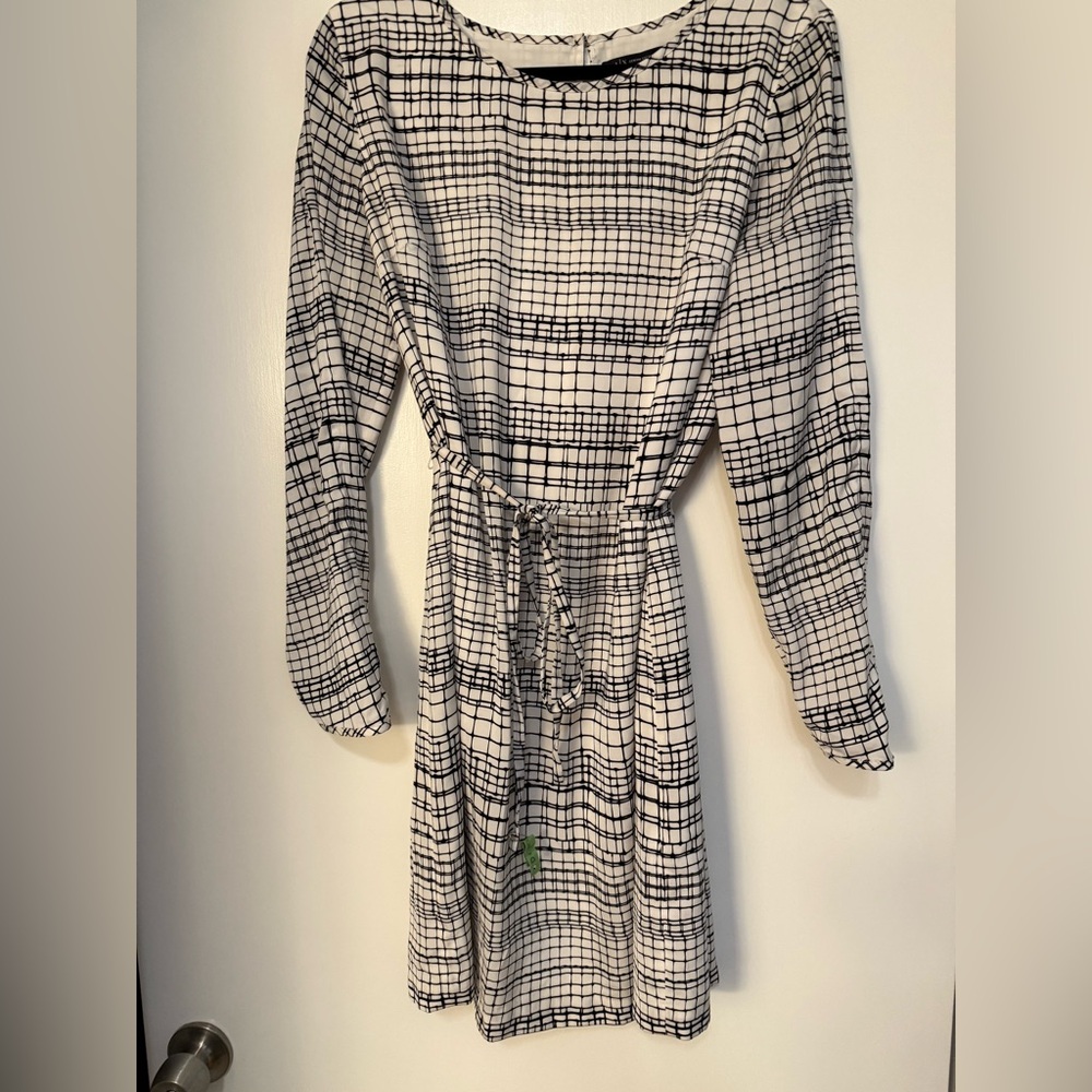 Armani Exchange grid print dress with tie sz 10